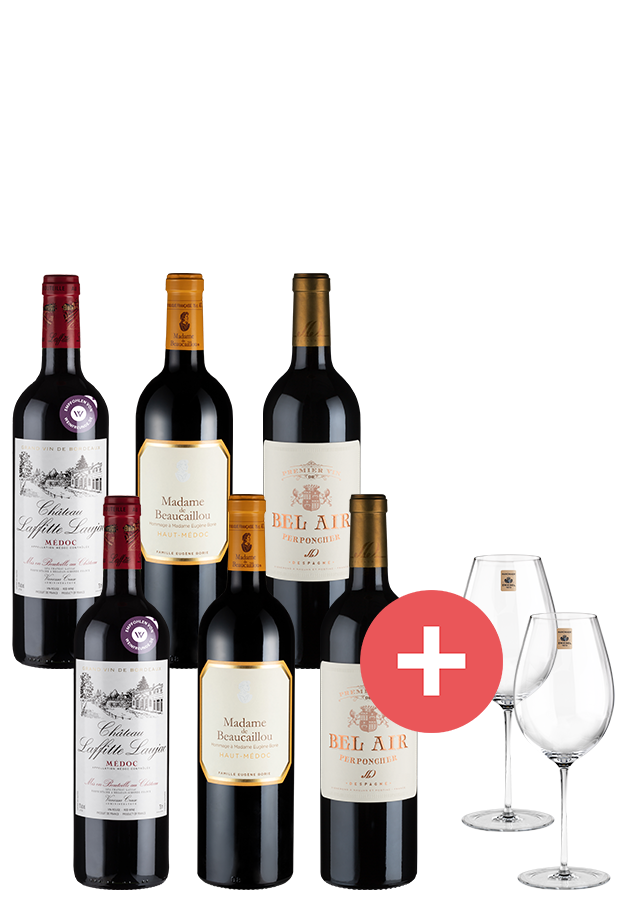 6er-Paket Premium Bordeaux-Weine + GRATIS Gläser