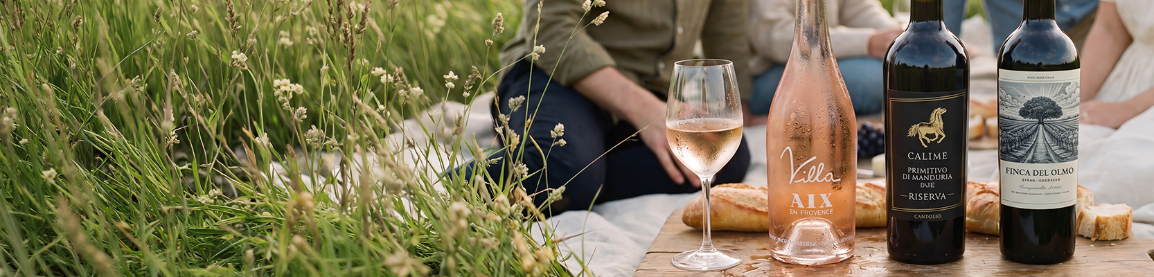 Villa Aix Rosé 2024 VINS BRÉBAN, Primitivo di Manduria Calime Riserva 2021 CANTINA CANTOLIO, Syrah Garnacha (Bio) 20xx FINCA DEL OLMO