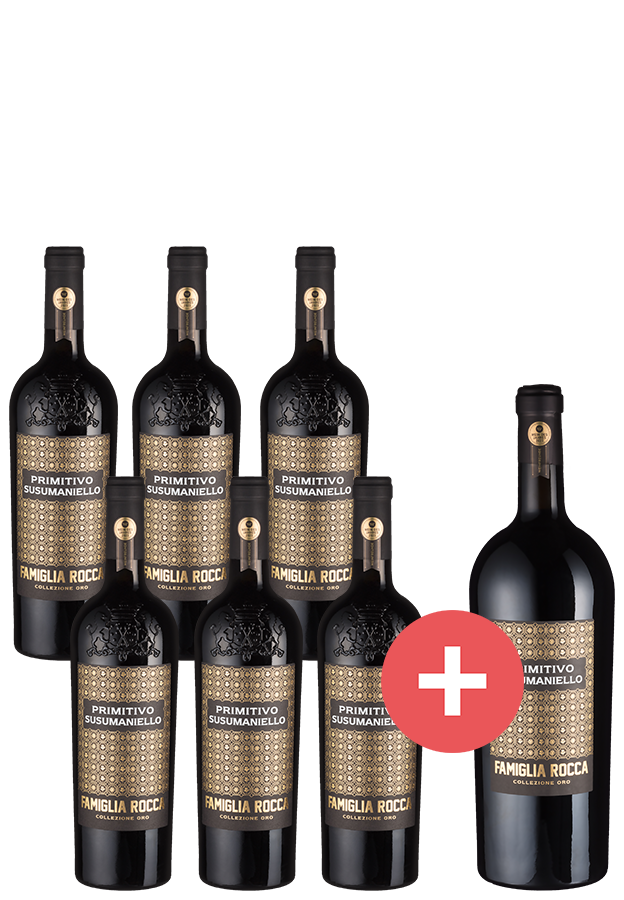 6er-Paket Famiglia Rocca Primitivo Susumaniello Collezione Oro + GRATIS Magnum