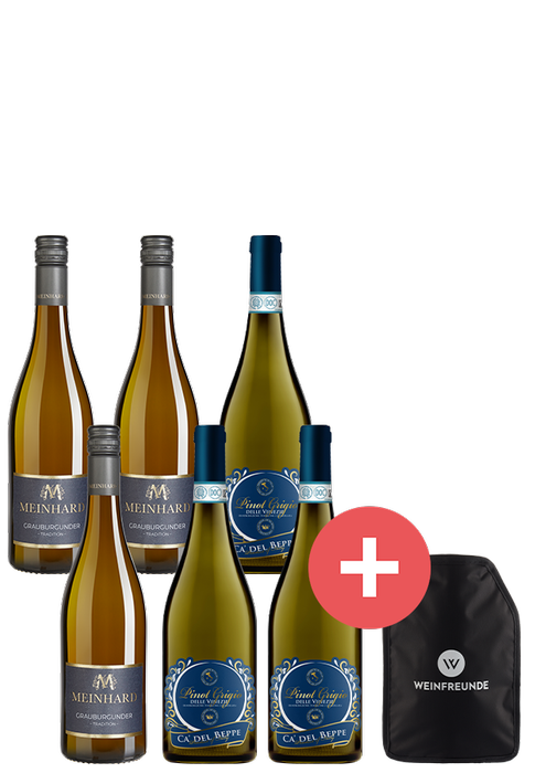 6er-Paket Pinot Grigio vs. Grauburgunder + Weinfreunde Kühlmanschette