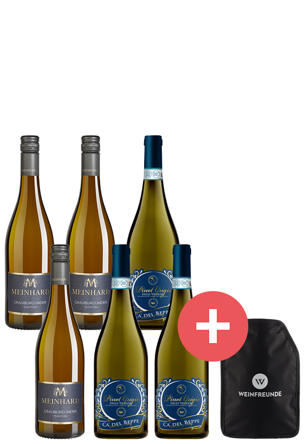 6er-Paket Pinot Grigio vs. Grauburgunder + Weinfreunde Kühlmanschette