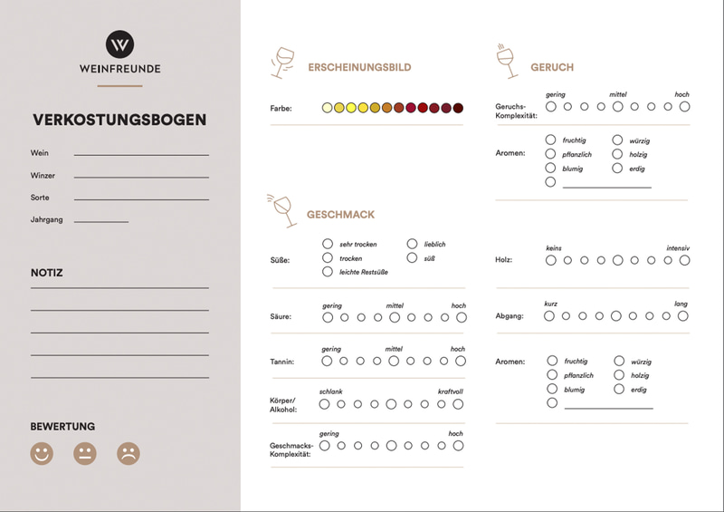 Weinfreunde Verkostungsbogen