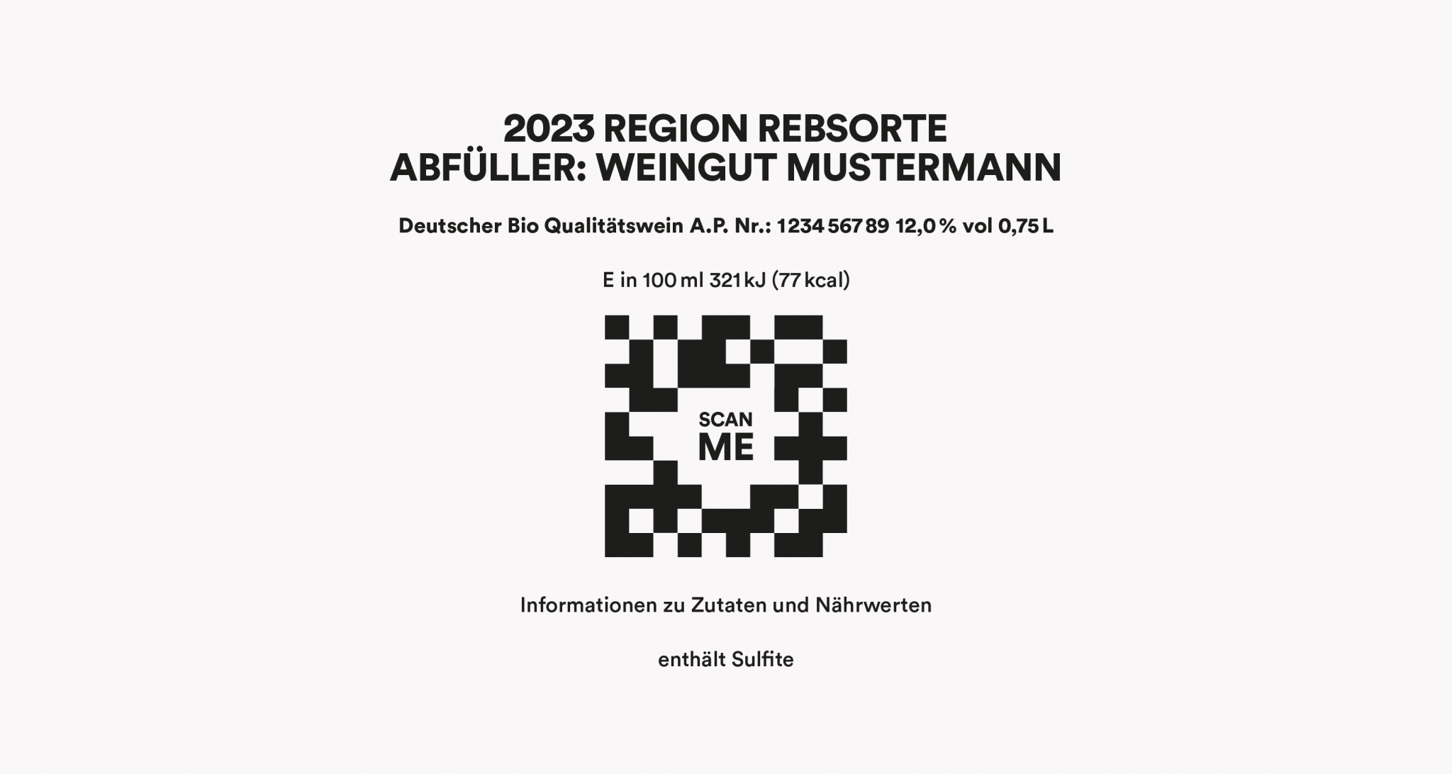 Beispiel Rückenetikett eines Weißweins mit QR-Code anstelle der Zutatenliste.