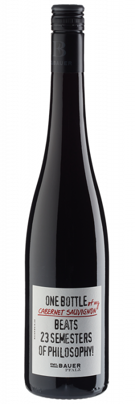 Image of One bottle of my Cabernet Sauvignon beats 23 semesters of philosophy! trocken (2022) - Emil Bauer - Rotwein aus der Pfalz, Deutschland