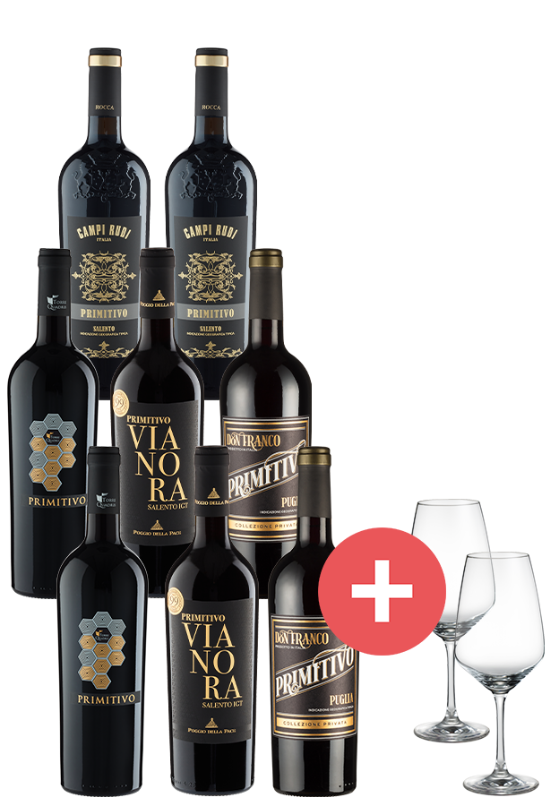 8er-Paket Primitivo Champions inkl. 2er Set Schott-Zwiesel Gläser 