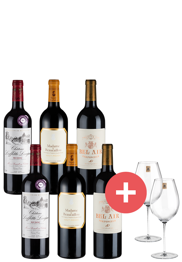 6er-Paket Premium Bordeaux-Weine + GRATIS Gläser 