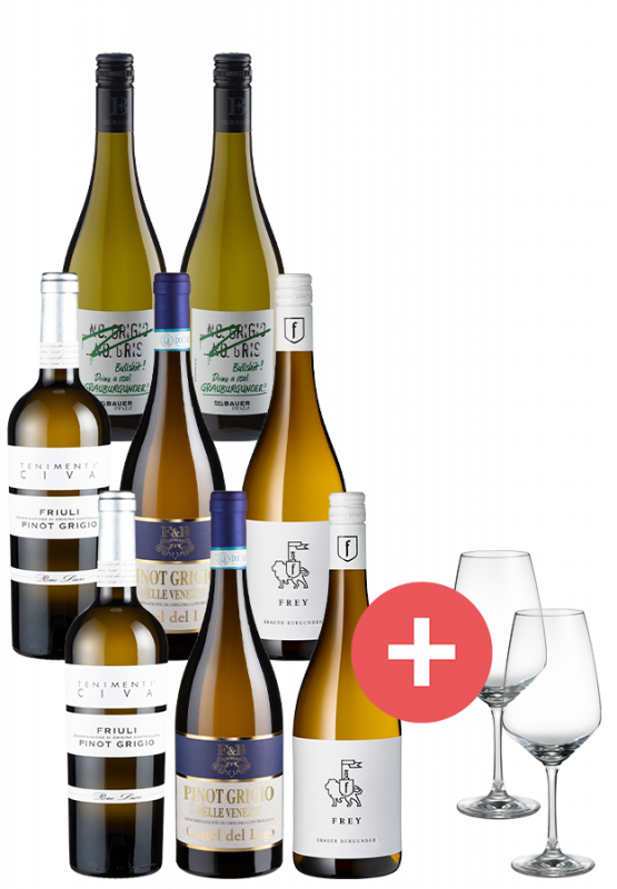 Image of 8er-Paket Grauburgunder vs. Pinot Grigio inkl. 2er Set Schott-Zwiesel Gläser - Weinpakete