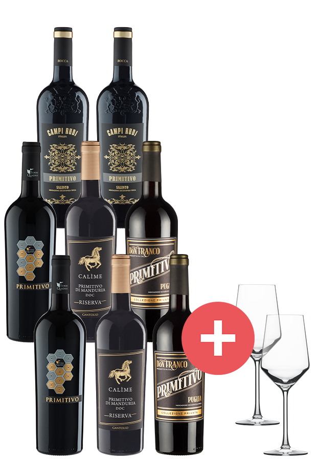 8er Primitivo-Paket + Schott-Zwiesel Gläser 