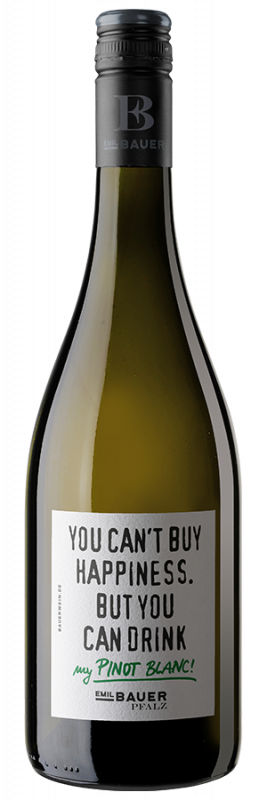Image of You can't buy Happiness. But you can drink my Pinot Blanc! trocken (2024) - Emil Bauer - Weißwein aus der Pfalz, Deutschland