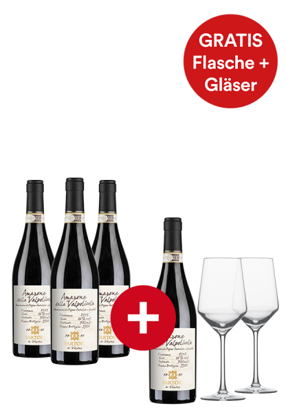 3+1-Paket Amarone della Valpolicella Sartori inkl. 2 Schott Zwiesel Rotweingläser - Weinpakete