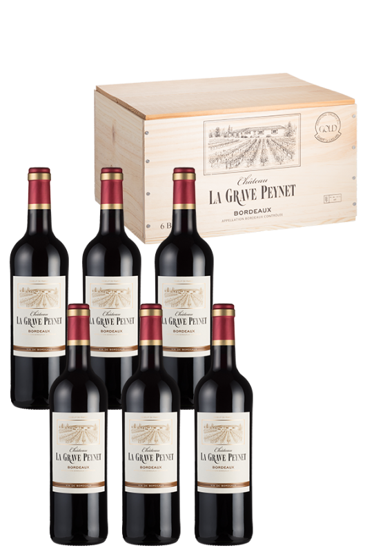 Image of 6er-Holzkiste Bordeaux AOP (2021) - Château La Grave Peynet - Rotwein aus Bordeaux, Frankreich