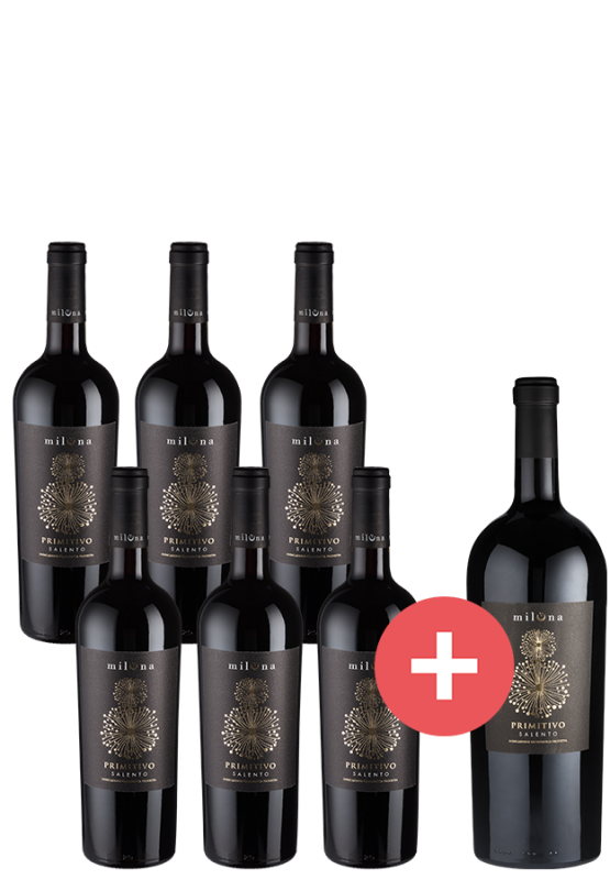 Image of 6er-Paket Miluna Primitivo Salento + GRATIS Magnumflasche - Cantine San Marzano - Weinpakete aus Italien
