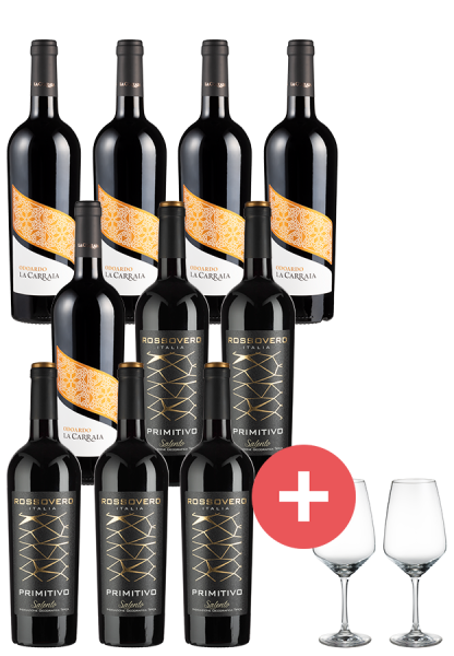 Image of 10er-Paket 98 Luca Maroni Punkte Rotweine inkl. Schott-Zwiesel Taste Gläser - Weinpakete