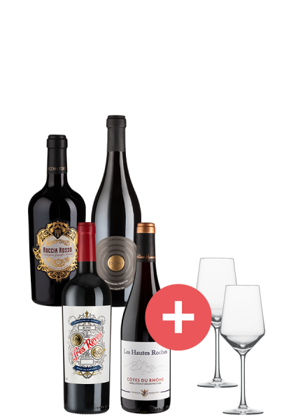 4er-Paket Topseller Rotweine + GRATIS Schott-Zwiesel Gläser - Weinpakete