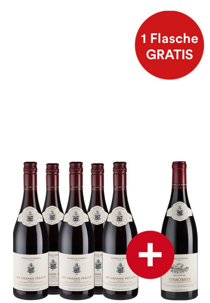 5+1-Paket Famille Perrin Les Grands Préaux Ventoux + gratis Festtagswein - Weinpakete